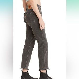 Levi’s 501 straight leg raw hem dark grey jeans